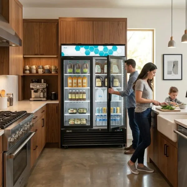 Sliding Glass Door 49 cuft Merchandiser Refrigerator displaying cold drinks