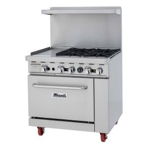 Migali C-RO4B-12GL-LP 36" Gas Range - 4 open burners + 12" griddle, 1 oven, Liquid Propane
