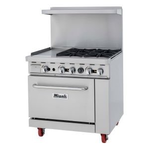 Migali C-RO4B-12GL-NG 36" Gas Range - 4 open burners + 12" griddle, 1 oven, Natural Gas