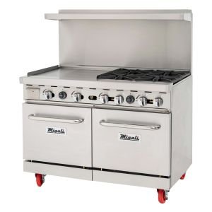 Migali C-RO4B-24GL-NG 48" Gas Range - 4 open burners + 24" griddle, 2 ovens, Natural Gas