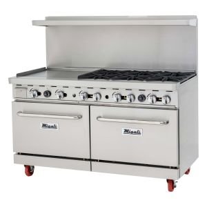 Migali C-RO6B-24GL-LP 60.2" Gas Range - 6 open burners + 24" griddle, 2 ovens, Liquid Propane