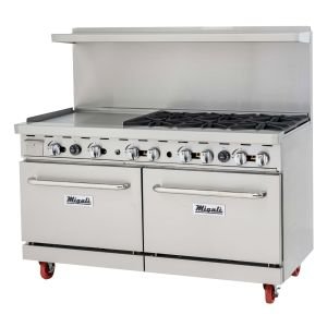 Migali C-RO6B-24GL-NG 60" Gas Range - 6 open burners + 24" griddle, 2 ovens, Natural Gas