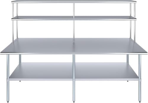 Stainless Steel Work Table with Double Tier Overshelf
