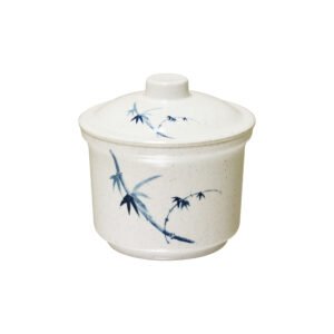 Thunder Group 3504BB 14 oz, 4-1/4" Diameter x 3-1/8" Height, Chawanmushi Bowl with Lid, Blue Bamboo Melamine - Dozen (12 pieces)