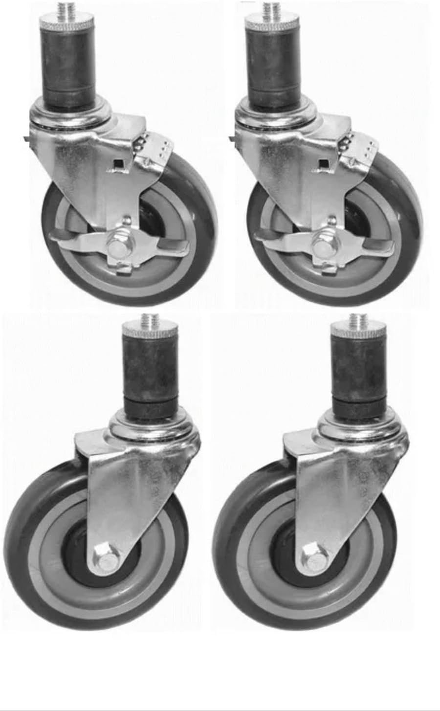 5" Expanding Stem Casters with Brakes | Set of 4 for Work Tables & Equipment Stands