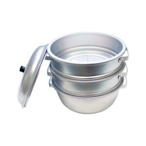 Thunder Group ALST001 Aluminum Steamer Set, 11-3/8" Diameter x 12-1/2" Height, Hole size: 1/8", (Lid,Steamer & Bottom) - Set