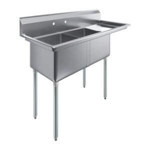 57" x 24" Two Compartment Stainless Steel Prep & Utility Sink with Right Drainboard – NSF Certified Commercial Sink