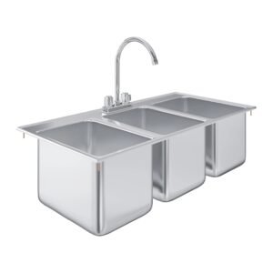 Commercial 3 Compartment Stainless Steel Drop-In Sink – 36" x 18" with Faucet | NSF 3-Bay Utility Sink for Restaurant, Bar & Kitchen Use