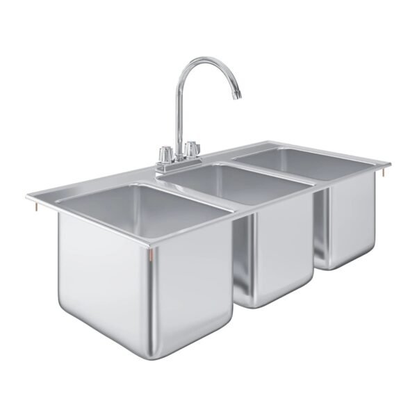 Commercial 3 Compartment Stainless Steel Drop-In Sink – 36" x 18" with Faucet | NSF 3-Bay Utility Sink for Restaurant, Bar & Kitchen Use