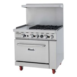 Migali C-RO4B-12GL-LP 36" Gas Range - 4 open burners + 12" griddle, 1 oven, Liquid Propane