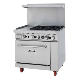 Migali C-RO4B-12GL-NG 36" Gas Range - 4 open burners + 12" griddle, 1 oven, Natural Gas