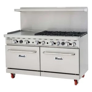 Migali C-RO6B-24GL-LP 60.2" Gas Range - 6 open burners + 24" griddle, 2 ovens, Liquid Propane