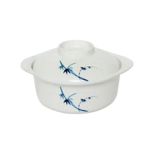 Thunder Group 3503BB 12 oz, 4-7/8" Diameter x 2-1/8" Height, Miso Bowl with Lid, Blue Bamboo Melamine - Dozen (12 pieces)
