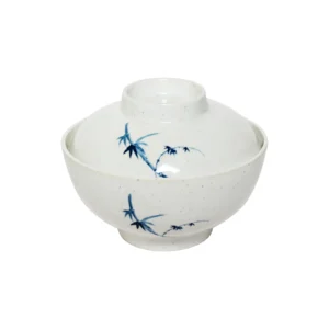 Thunder Group 3506BB 10 oz, 4-1/2" Diameter x 2-1/4" Height, Rice Bowl with Lid, Blue Bamboo Melamine - Dozen (12 pieces)