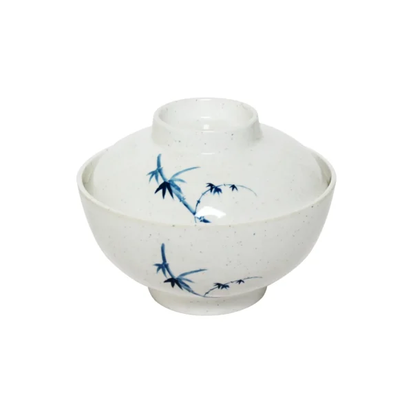 Thunder Group 3506BB 10 oz, 4-1/2" Diameter x 2-1/4" Height, Rice Bowl with Lid, Blue Bamboo Melamine - Dozen (12 pieces)