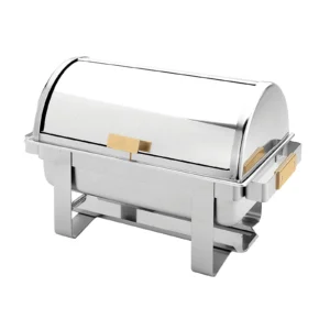 Thunder Group SLRCF0171G 8 qt, 25-1/4" x 14-3/4" x 15-1/2" Roll Top Chafer, Stainless Steel with Gold Accented Handles - Set