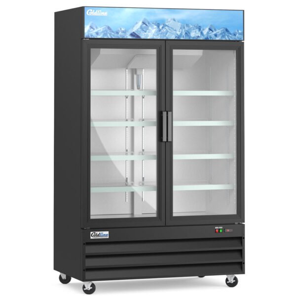 Coldline D53-B 53 inch two glass door merchandiser freezer, black