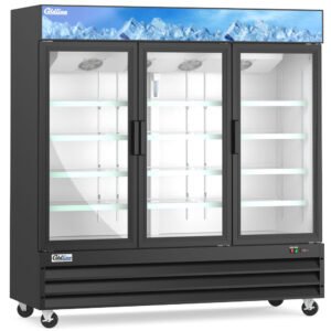 Coldline D80-B 79 inch three glass door merchandiser freezer, black
