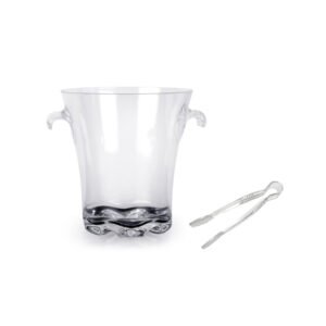 Thunder Group PLTHBK140C 4 qt, 8-1/2" Diameter, Ice Bucket with 6" Tong for Bottle Service, Clear Color, Polycarbonate, Starburst Heavy