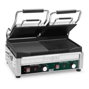 Waring WDG300 Dual Grill - Half Panini and Half Flat Grill - 240V (17" x 9.25" cooking surface)