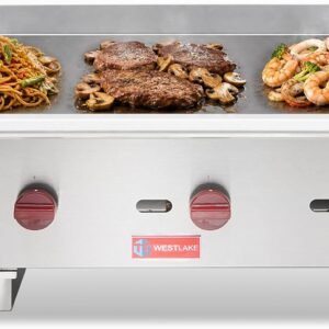 Westlake EGG36S 36" Commercial Gas Griddle, 3-Burner, 90,000 BTU, Countertop, Stainless Steel