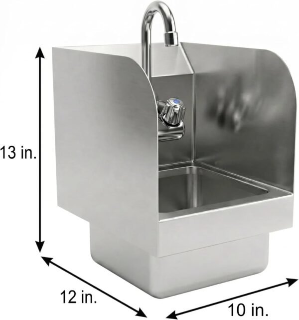 Wall mount hand sink with side splash, dimensions 12 in. x 10 in. x 13 in.