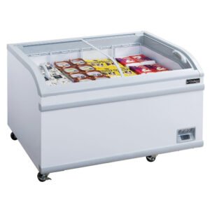 Dukers Curved Glass Top Display Chest Freezer – 56" or 80", Sliding Lids